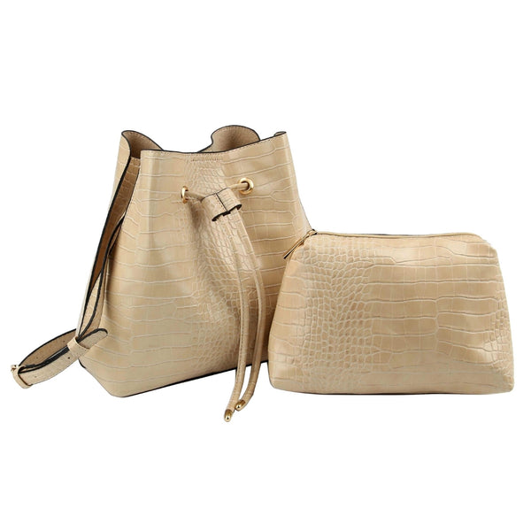 Light Brown Crocodile Cinch Sack Bag Set