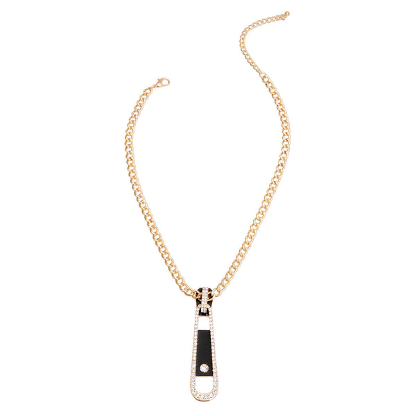 Black Gold Zipper Pendant Necklace