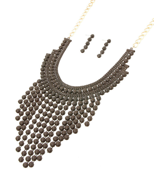 Brown Beads Drop Necklace Set