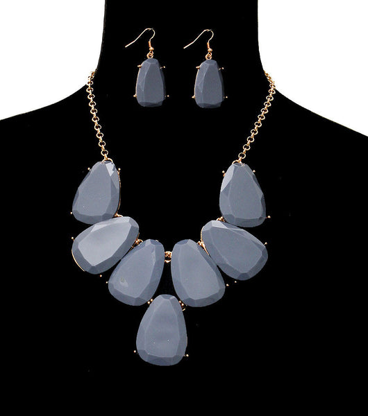 Gray Beads Statement Necklace Set
