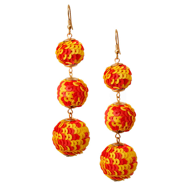Yellow and Red Sequin Ball Earrings