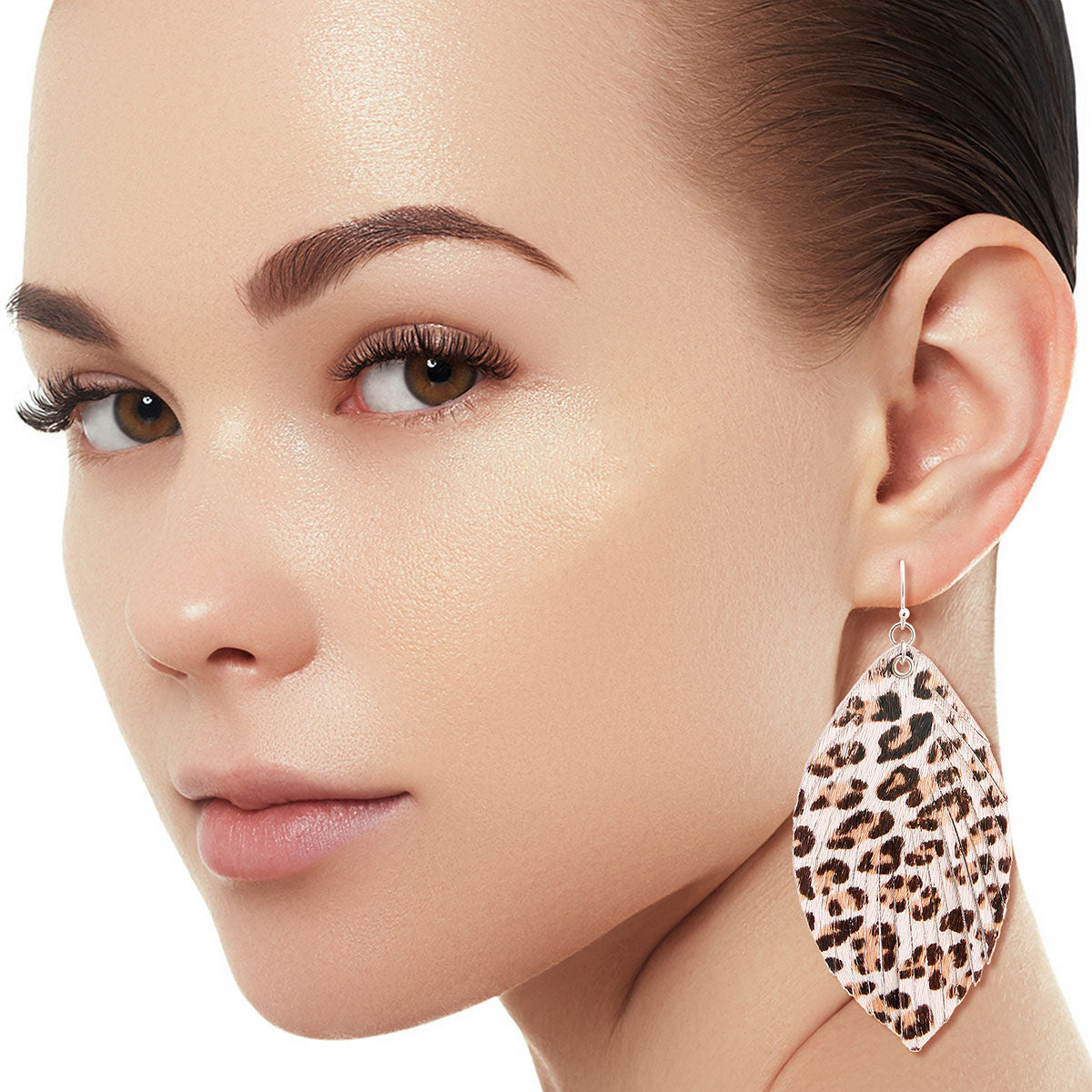 Genuine Leather White Leopard Feather Earrings