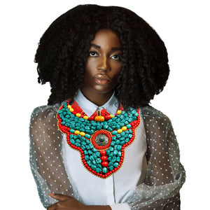 Turquoise and Multi Color Stone Bead Raised Collar Bib Necklace Set